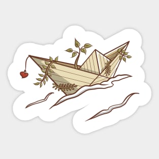 Paper Boat with Plant (no background) Sticker